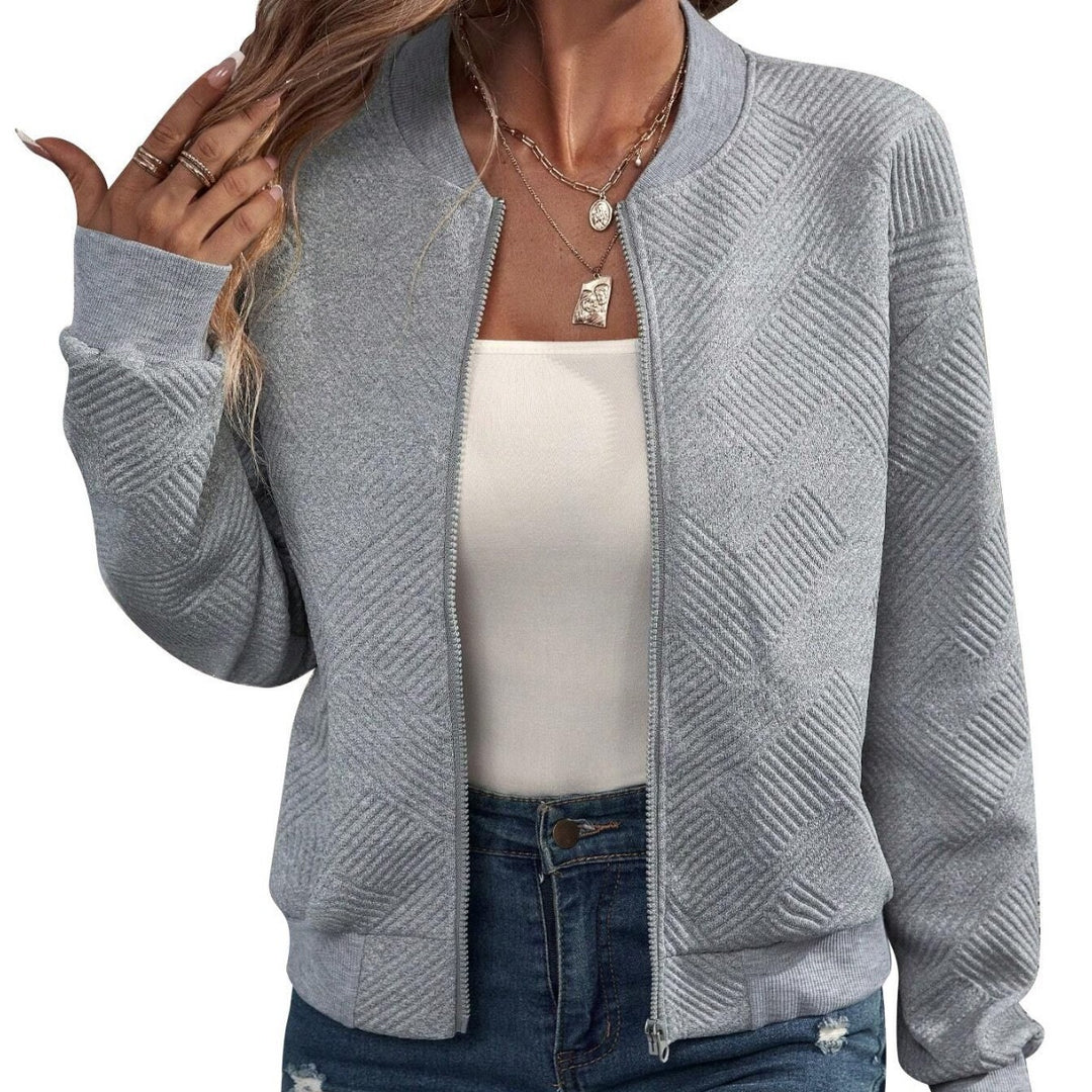 Damen lässige Bomberjacke mit feinem Strukturdesign und praktischen Taschen R&B