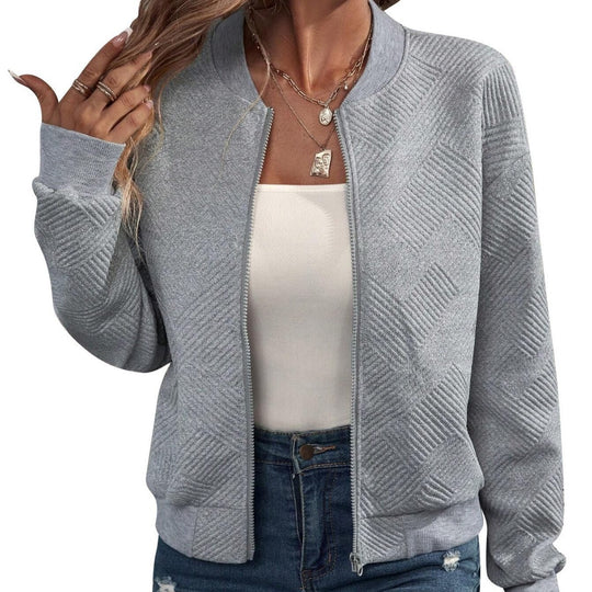 Damen lässige Bomberjacke mit feinem Strukturdesign und praktischen Taschen R&B