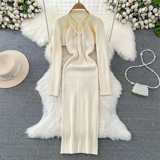 Damen elegantes Maxikleid mit raffinierten Falten und tiefem Ausschnitt R&B