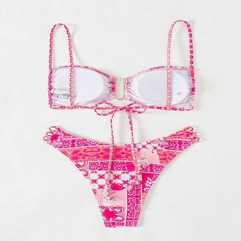 Damen Bandeau-Bikini mit floralem Muster und eleganten Details R&B
