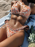 Damen Blumiger Triangel-Bikini mit Rüschendetails