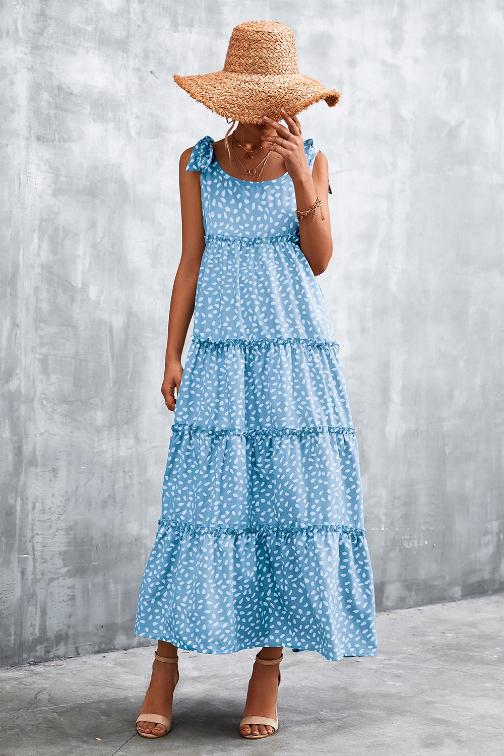 Damen Maxikleid mit verspieltem Volant und zartem Muster R&B