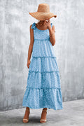 Damen Maxikleid mit verspieltem Volant und zartem Muster R&B