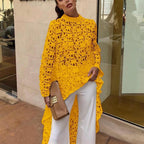 Damen edles Spitzenoberteil mit asymmetrischem Saum und Volant-Details R&B
