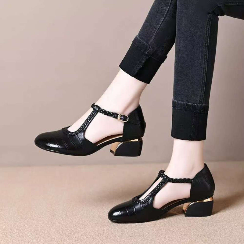 Damen Elegante T-Strap Pumps mit geflochtenem Detail und modischem Absatz R&B