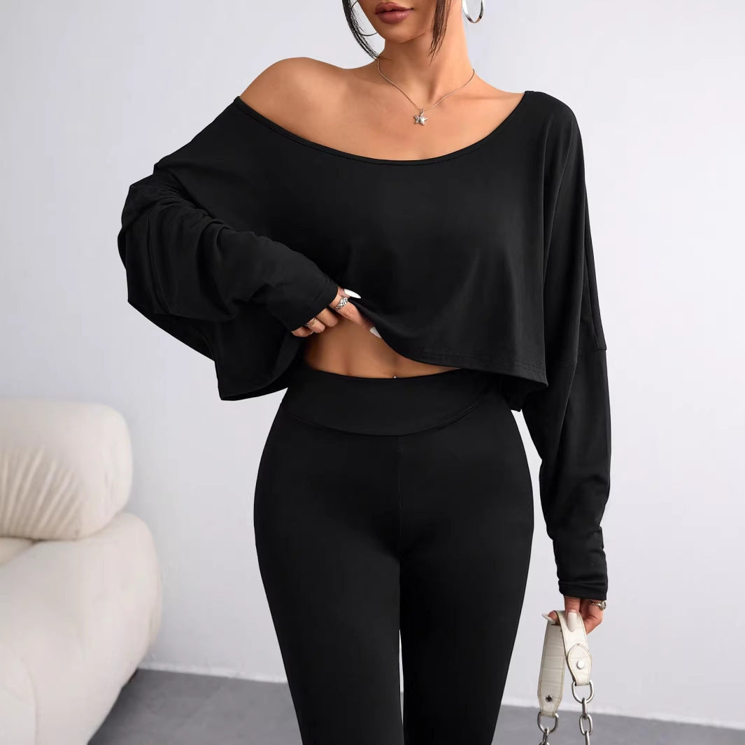 Damen Lässiges Crop-Top mit weitem Schnitt und asymmetrischem Ausschnitt R&B
