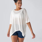 Damen lässiges Oversized T-Shirt mit seitlichen Schlitzen und umgeschlagenen Ärmeln R&B