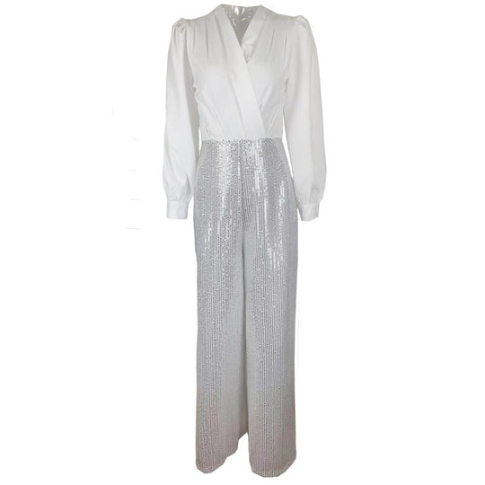 Damen elegante Overall mit funkelnden Pailletten und langem Schnitt R&B
