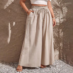 Damen weite Leinenhose mit elastischem Bund und seitlichen Taschen R&B