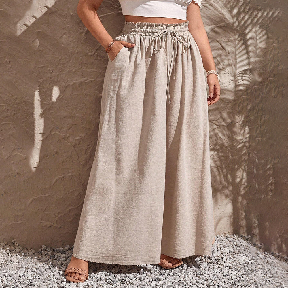 Damen weite Leinenhose mit elastischem Bund und seitlichen Taschen R&B