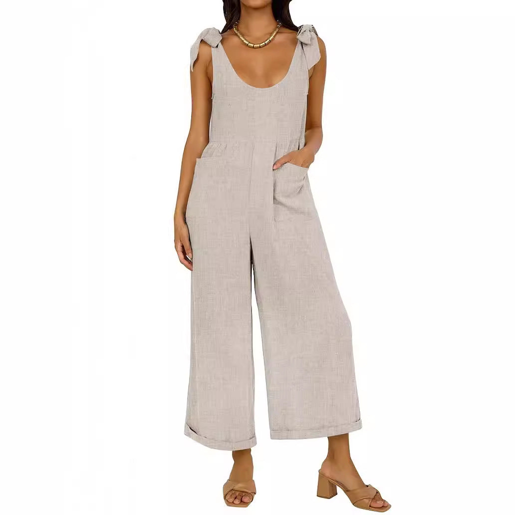 Damen Lässiger Jumpsuit mit verstellbaren Trägern und weitem Bein R&B