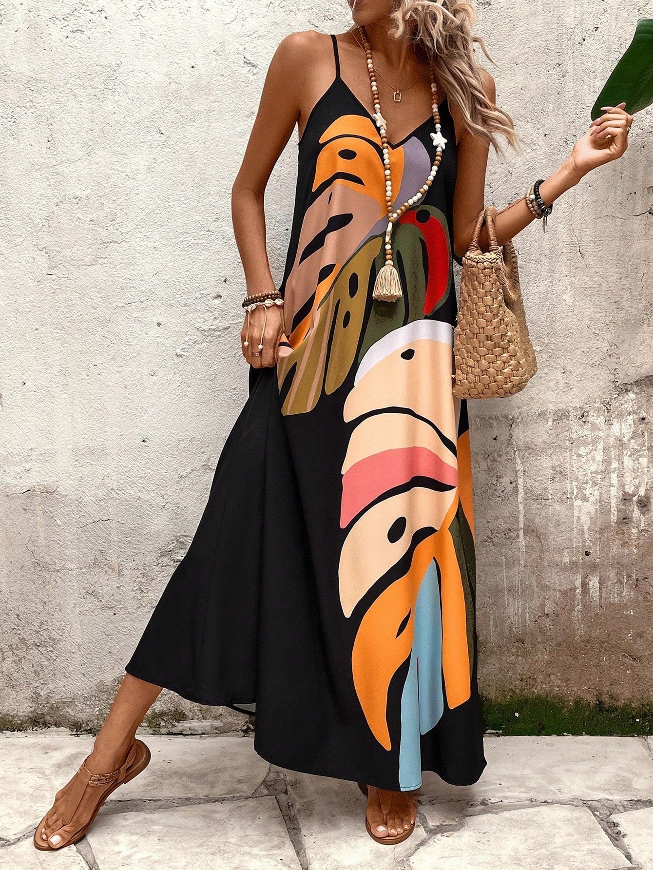Damen Sommerliches Maxikleid mit buntem Blattdruck R&B