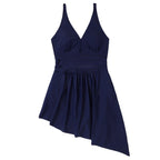 Damen eleganter Einteiler Badeanzug mit asymmetrischem Rock und verstellbaren Trägern R&B