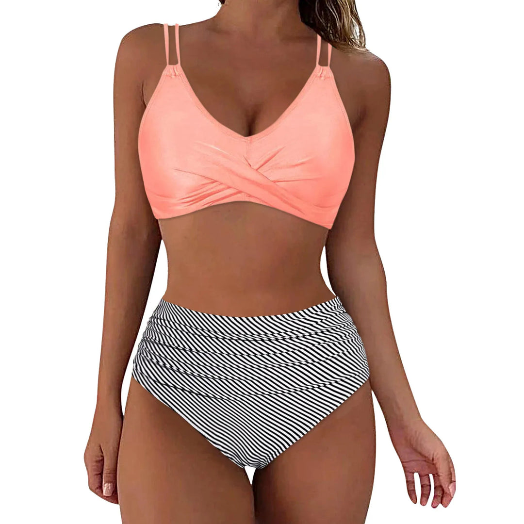 Damen Trendiger Hochschnitt-Bikini mit Raffung R&B