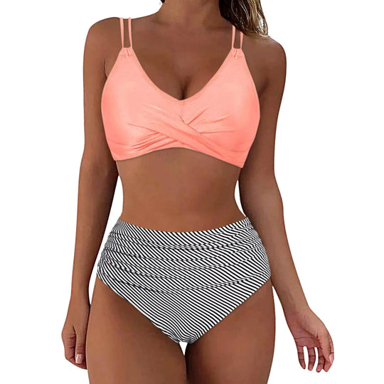 Damen Trendiger Hochschnitt-Bikini mit Raffung R&B