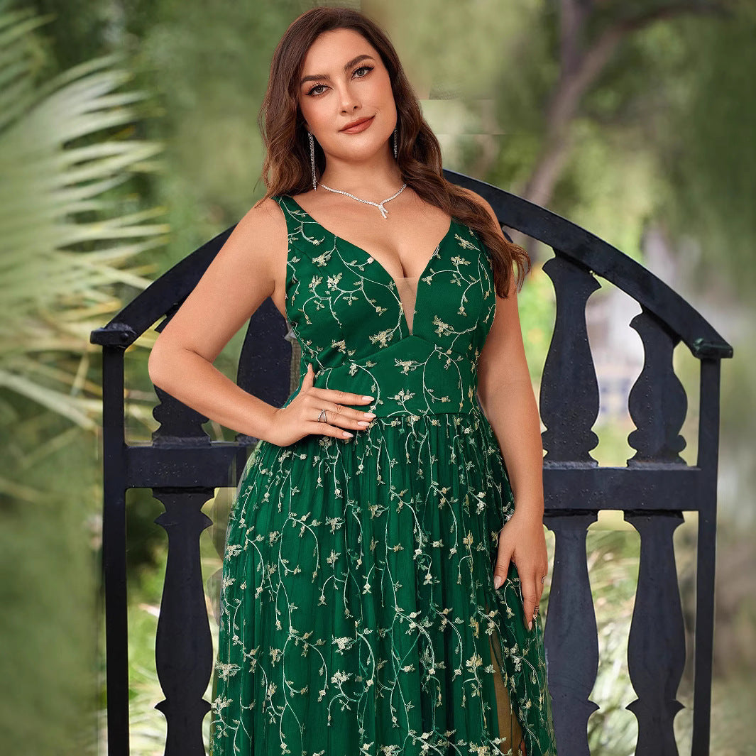 Damen Elegantes Maxikleid mit floralem Spitzenbesatz und hohem Beinschlitz R&B