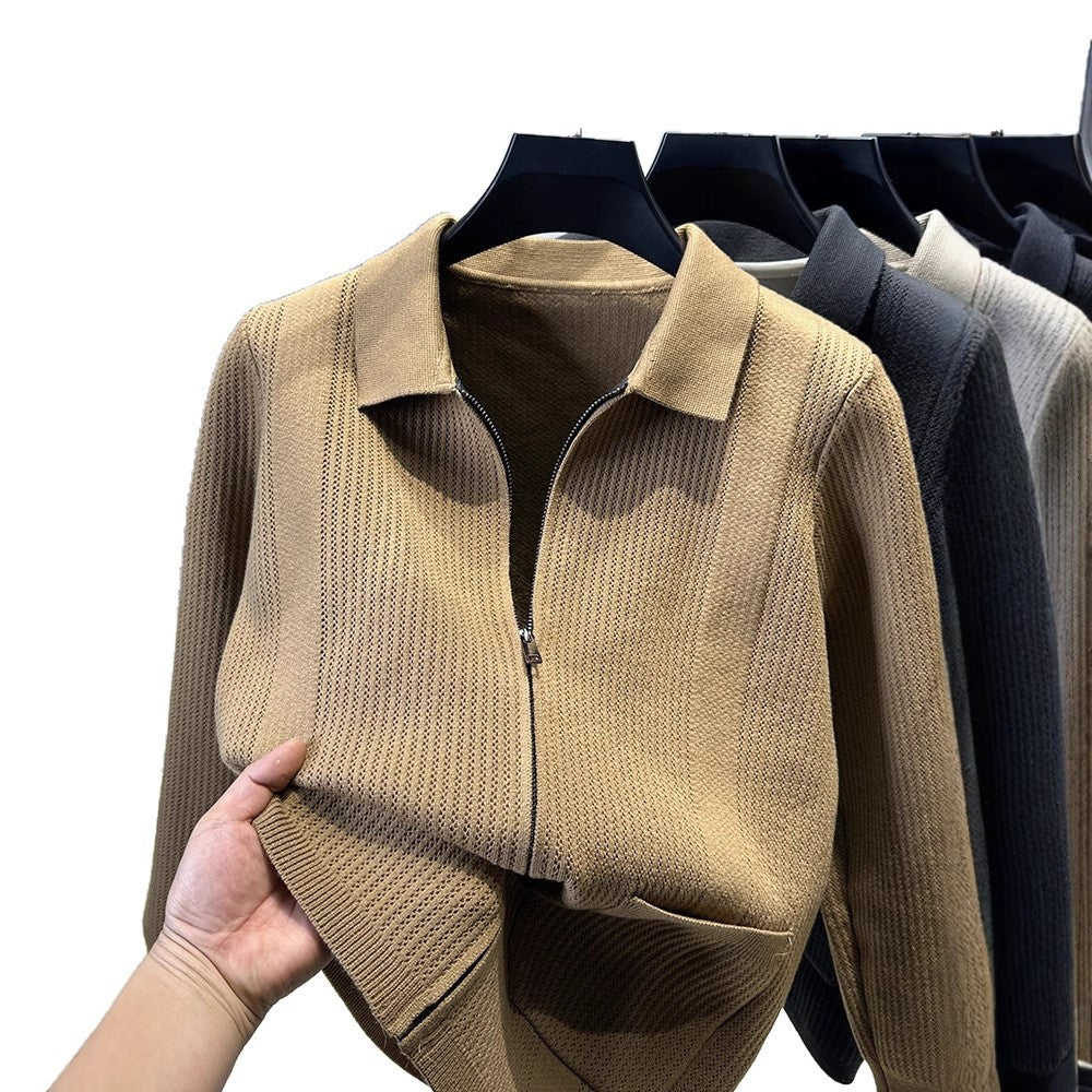 Damen Pullover mit strukturiertem Reißverschluss und klassischem Kragen R&B