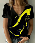 Damen V-Ausschnitt T-Shirt mit kreativem Grafikdruck R&B