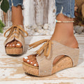 Damen Wedge-Sandalen mit dekorativem Schnürung und Korksohle R&B