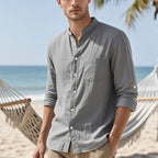Herren Hemd im eleganten Henley-Stil mit strukturierter Baumwolle R&B