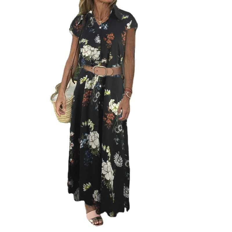 Damen Maxikleid mit Blumenmuster und elegantem Taillengürtel R&B