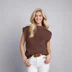 Damen elegantes Rippstrickoberteil mit hohem Kragen R&B