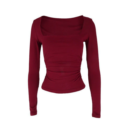 Damen Langarmshirt mit raffiniertem Raffungseffekt und eckigem Ausschnitt R&B