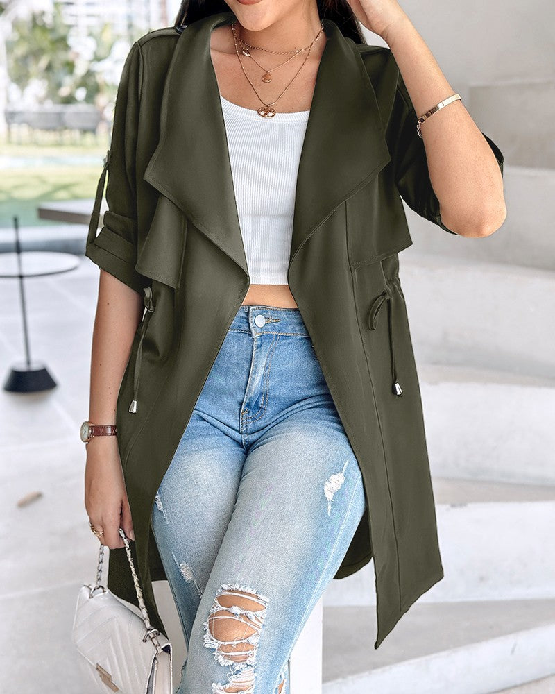 Damen Trenchcoat mit abnehmbarer Kapuze und verstellbarem Taillenzug R&B