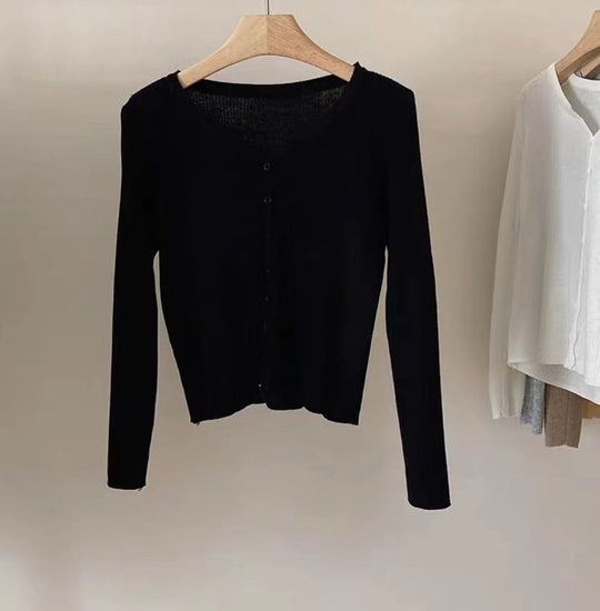 Damen figurbetonte Strickjacke mit elegantem Knopfverschluss und feiner Rippstruktur R&B