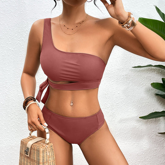 Damen Einseitiger Bikini mit floralem Design und seitlichem Knoten R&B
