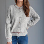 Damen Strickjacke mit dekorativen Knopfdetails und breiten Ärmeln R&B
