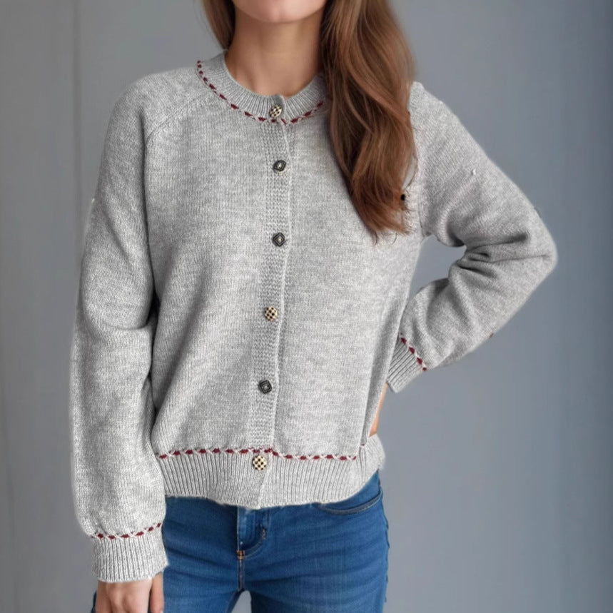 Damen Strickjacke mit dekorativen Knopfdetails und breiten Ärmeln R&B