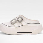 Damen trendige Plateau-Mules mit modischen Strassschnallen R&B