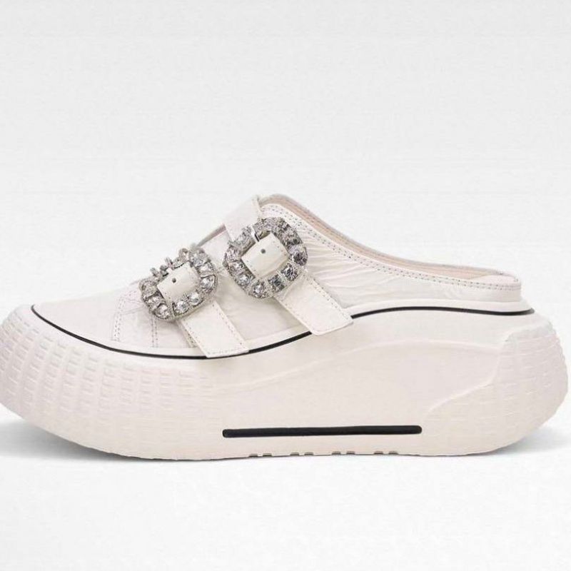 Damen trendige Plateau-Mules mit modischen Strassschnallen R&B