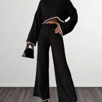 Damen elegantes Strickanzug mit weitem Bein und romantischen Ärmeln R&B