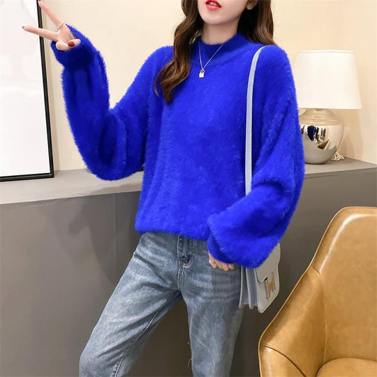 Damen Flauscher Rollkragenpullover mit Puffärmeln und strukturiertem Design R&B