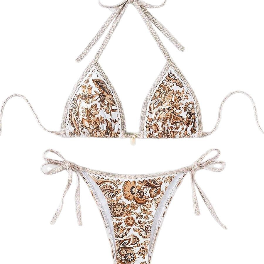 Damen Triangel-Bikini mit floralem Vintage-Muster R&B