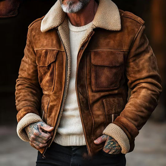 Herren stilvolle Lammfelljacke mit praktischen Taschen R&B