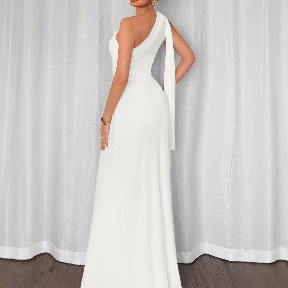Damen elegantes Wickelkleid mit asymmetrischem Schnitt und tiefem V-Ausschnitt R&B