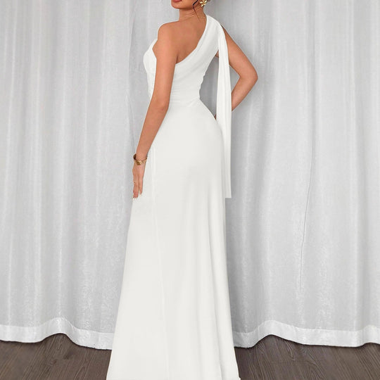 Damen elegantes Wickelkleid mit asymmetrischem Schnitt und tiefem V-Ausschnitt R&B