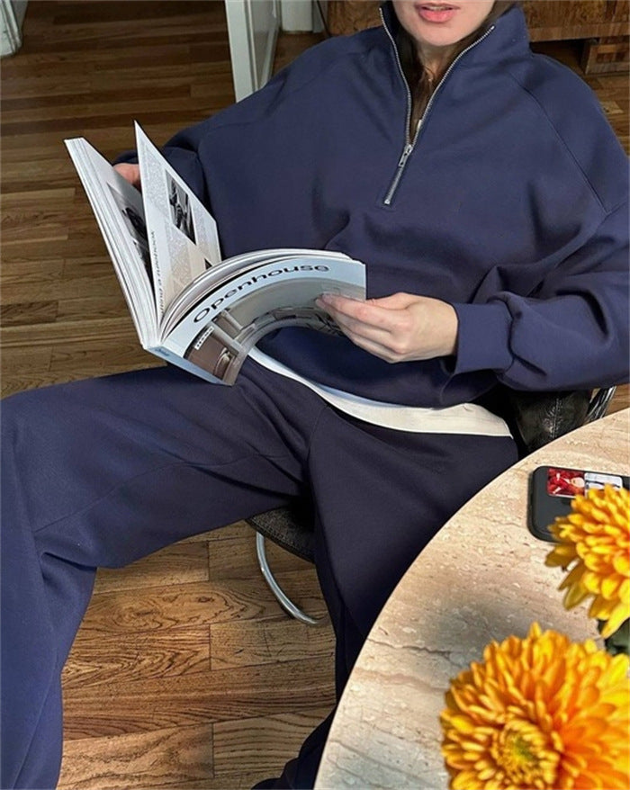 Damen sportlicher Fleece-Pullover mit hohem Kragen und Reißverschluss R&B
