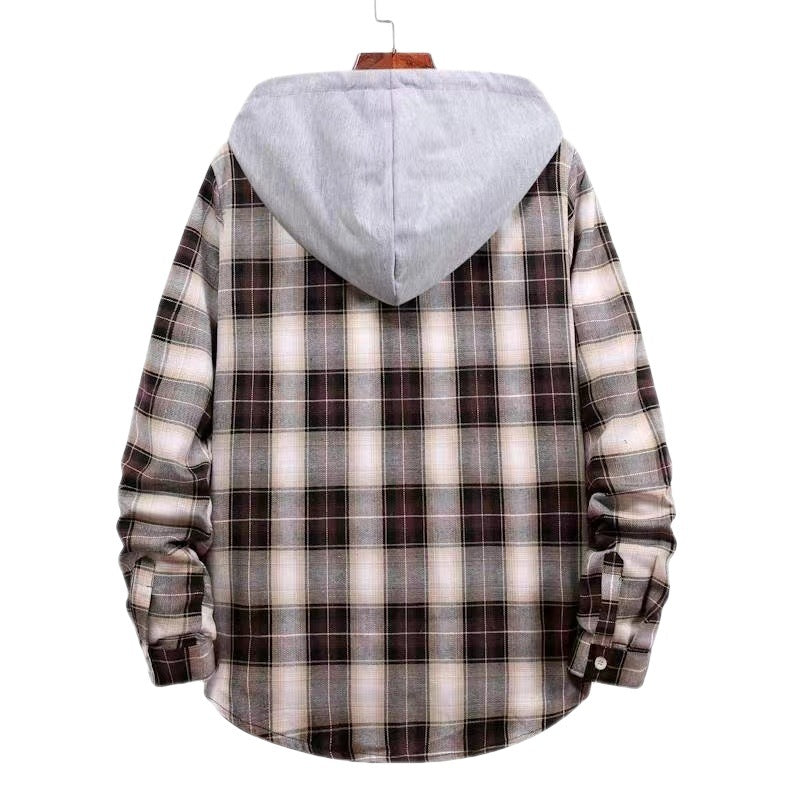 Damen Karierte Flanelljacke mit Kapuze R&B