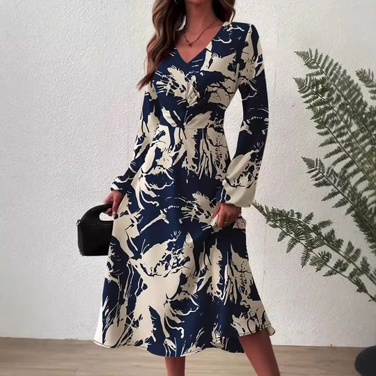 Damen Midi-Kleid mit floralen Details und schickem V-Ausschnitt R&B