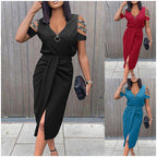 Damen Elegantes Wickelkleid mit modischen Cut-Out-Details und Glanzverzierungen R&B