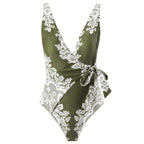 Damen Einteiler Badeanzug mit modischem Wickeldesign und floralem Muster R&B