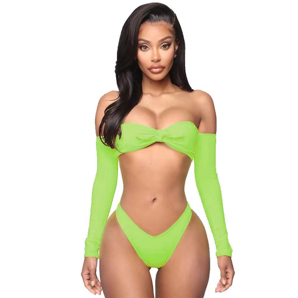 Damen Bikini-Set mit abnehmbaren Ärmeln und raffiniertem Knoten-Detail R&B