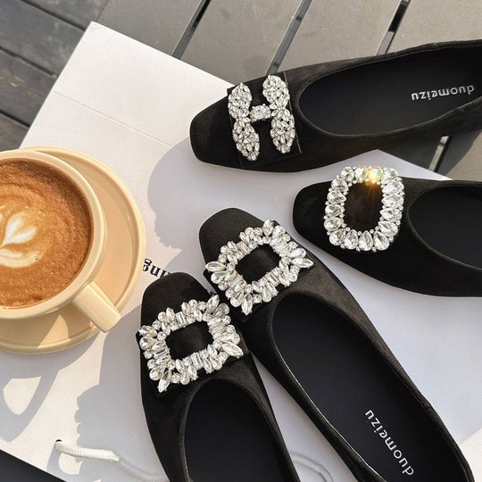 Damen elegante Ballerinas mit funkelnden Strass-Applikationen R&B