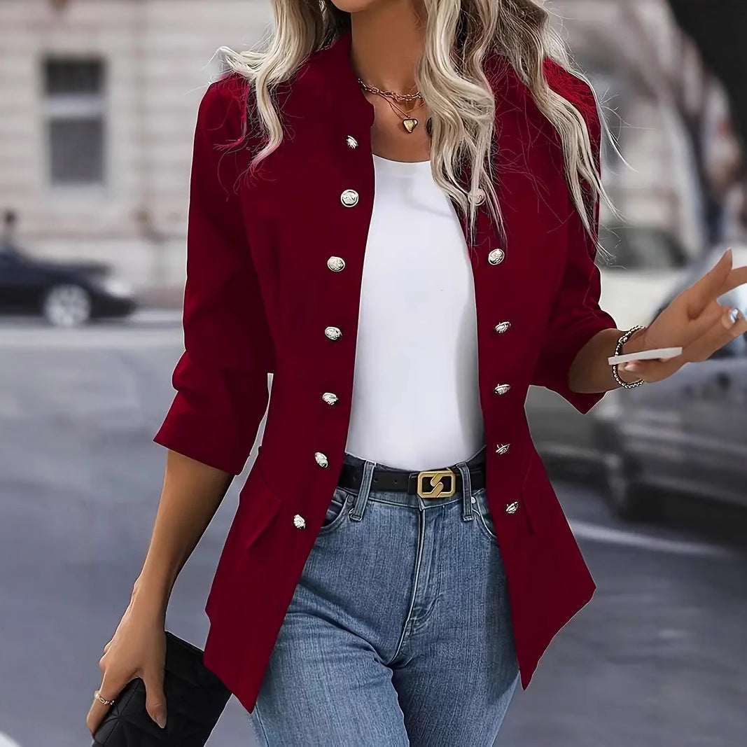 Damen elegante kurzärmelige Blazer mit dekorativen Knöpfen