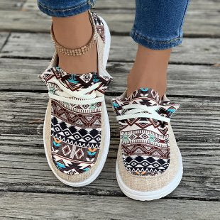 Damen Bequeme Sneaker mit buntem Tribal-Muster und elastischen Schnürsenkeln R&B