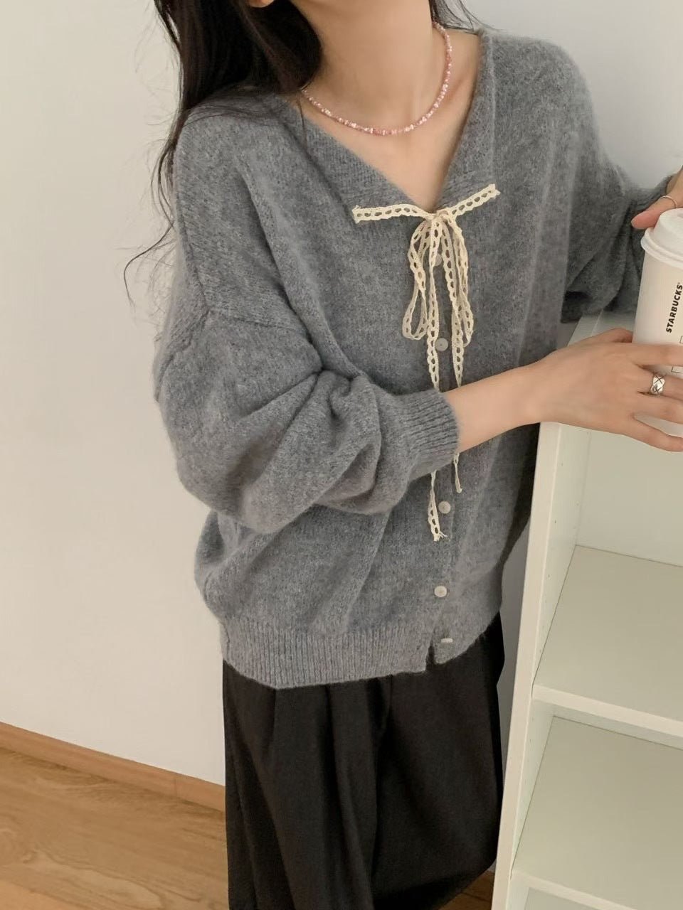 Damen Verspielte Strickjacke mit Schleifenverzierung R&B